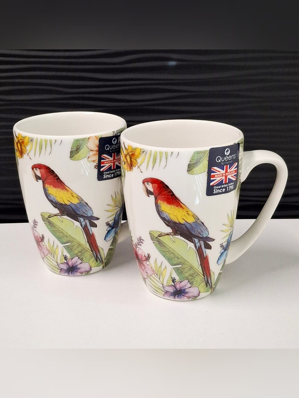 Set Of Two Queens By Churchill Reignforest Parrot Porcelain Mug Made in England